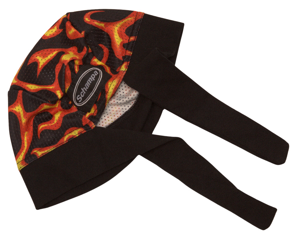 schampa black orange flame bandana cap